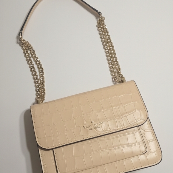 kate spade Handbags - Kate Spade Beige Croc-Embossed Shoulder Bag